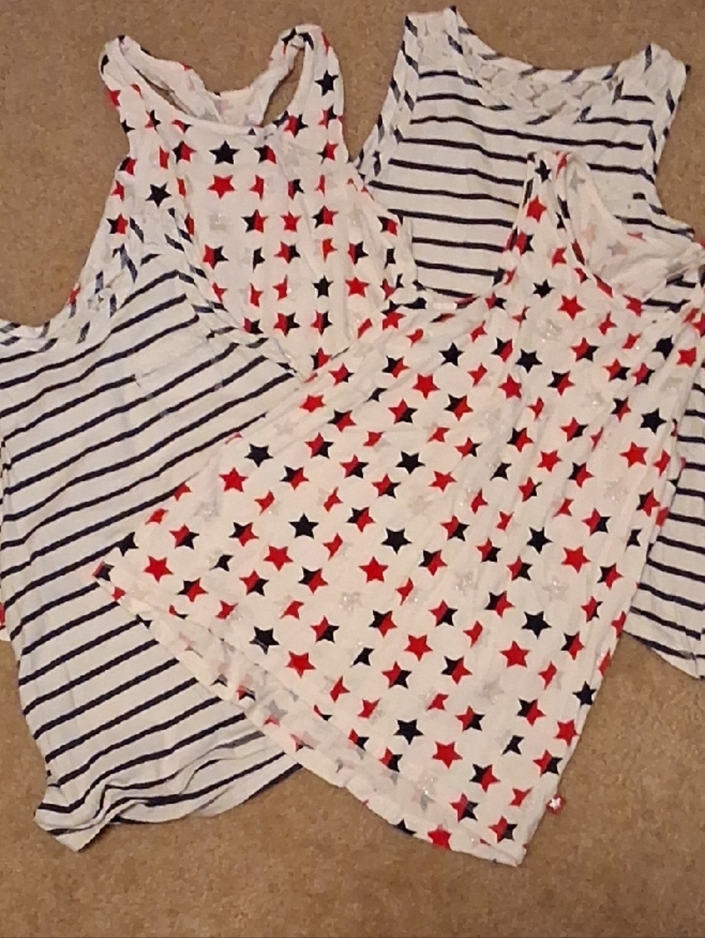 Girls' Sleeveless Star & Stripe Tank Tops - White with Red & Navy Stars/Stripes